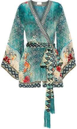 Her Heirloom Wrap-effect Embellished Printed Silk Crepe De Chine Playsuit