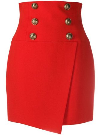 Balmain Short high-waist Buttoned Wrap Skirt - Farfetch