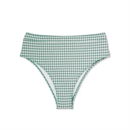 target green gingham swim bottoms high waist high leg