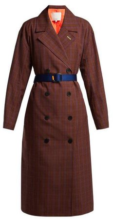 Checked Double Breasted Twill Trench Coat - Womens - Brown Multi