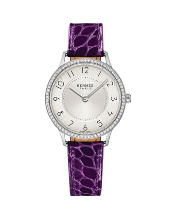 Hermès Slim d'Hermes Watch with Diamonds & Currant Alligator Strap