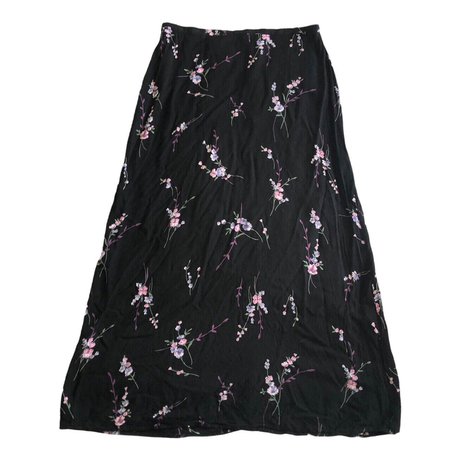 Black ditsy floral skirt / 90s- Y2K midi/Maxi skirt... - Depop