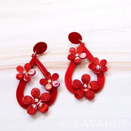 Lavahut - Floral Drop Red Island Earrings