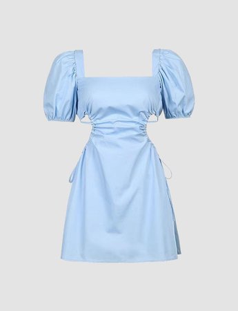 Blue Puff Sleeve Backless Dress – Juicici