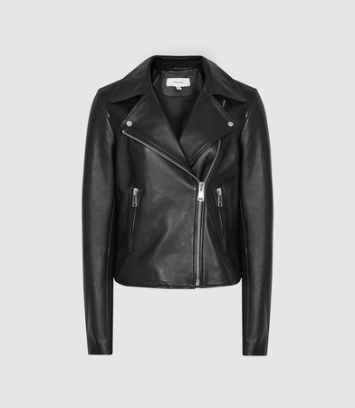 Geo Black Leather Biker Jacket – REISS