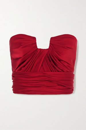 Red Ruched silk-satin bustier top | Alexander McQueen | NET-A-PORTER