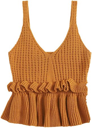 SweatyRocks Women's Casual Knit Top Sleeveless Ruffle Hem V Neck Peplum Crop Tank Top at Amazon Women’s Clothing store