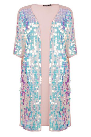 Plus Longline Sequin Split Kimono | Boohoo