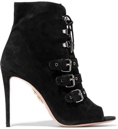 Claudia Schiffer Vendome Buckled Suede Ankle Boots - Black