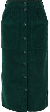 Moleskin Cotton-blend Midi Skirt - Green