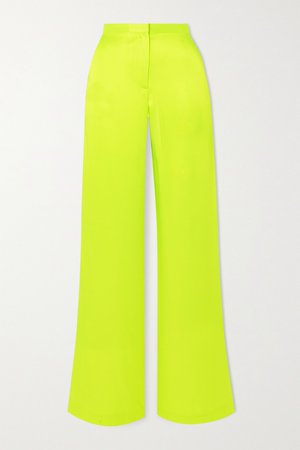 Lime green Neon silk-charmeuse wide-leg pants | Christopher John Rogers | NET-A-PORTER