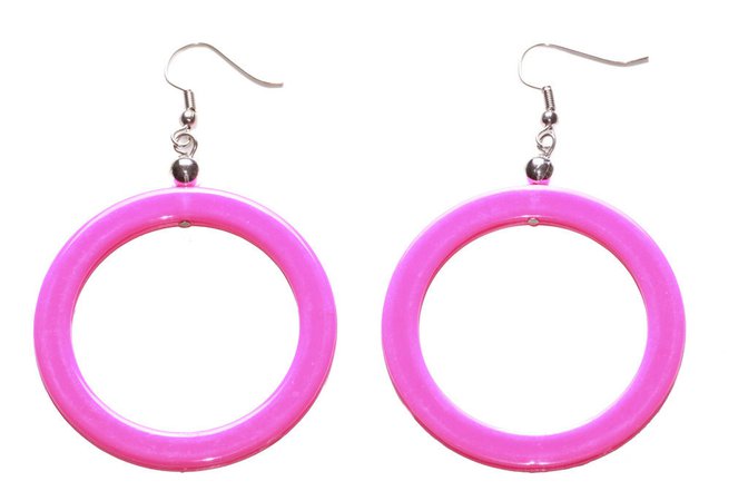 Vibrant -80's Inspired Hot Pink Plastic Hoop & Chrome Metal Hook Earring(Zx219T)