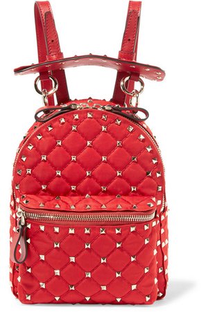 Valentino | Valentino Garavani The Rockstud Spike leather-trimmed quilted satin-twill backpack | NET-A-PORTER.COM