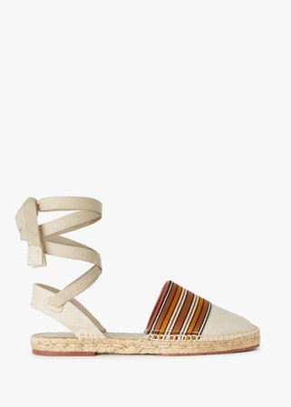 Suitcase Stripes Lace Up Espadrilles in Cotton, Flax Natural | Loro Piana