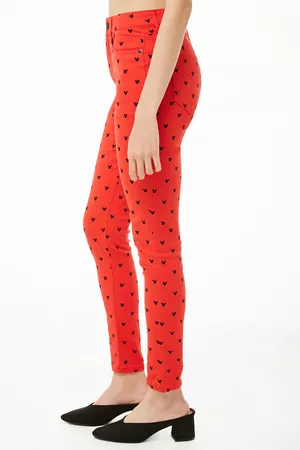 Mickey Mouse Print Skinny Pants | Forever 21
