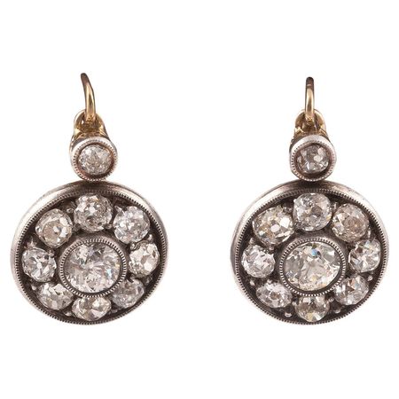 Antique Silver and Gold Old Cut Diamond Cluster Earrings For Sale at 1stDibs