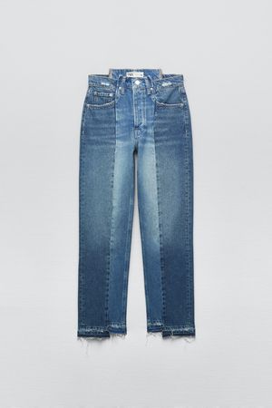 ZW THE CONTRAST CROPPED STRAIGHT LEG JEANS - Mid-blue | ZARA United States