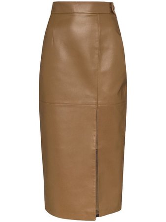 leather camel pencil skirt