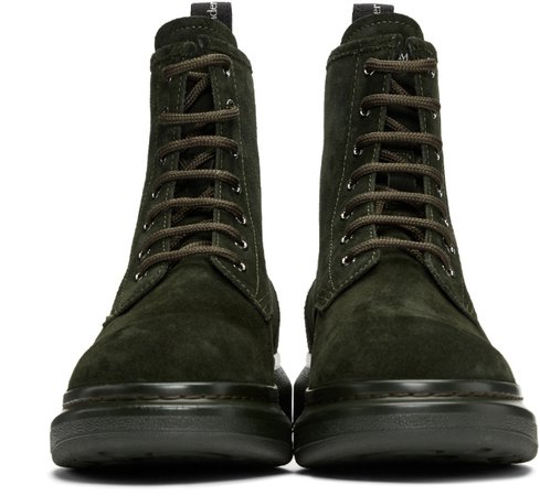 Alexander McQueen: Green Suede Lace-Up Boots | SSENSE