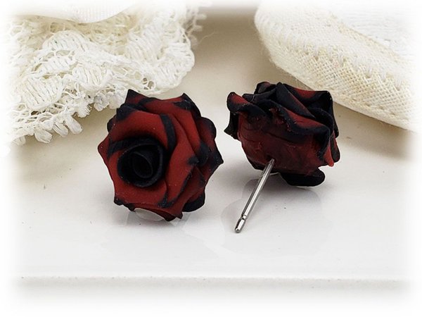 Black and Red Rose Earrings