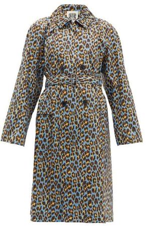 Connolly - Leopard Print Cotton Trench Coat - Womens - Blue Multi