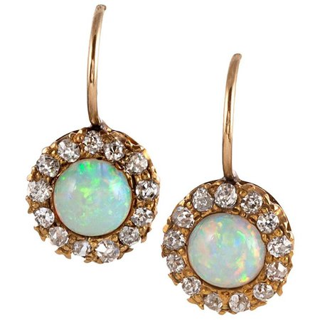 Antique Opal and Diamond Cluster Earrings For Sale at 1stdibs