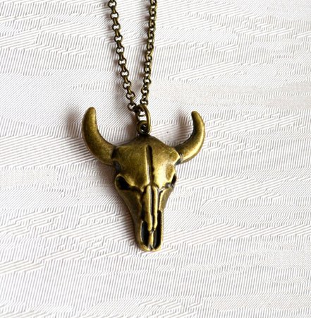 Bull skull necklace Layered necklace Bull head necklace | Etsy