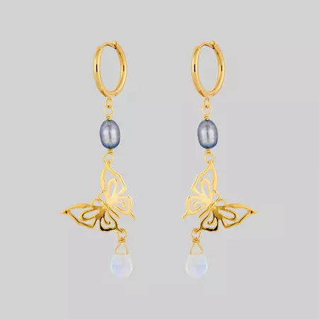 ANTHEIA. Iridescent Butterfly Droplet Hoop Earrings - Gold – REGALROSE