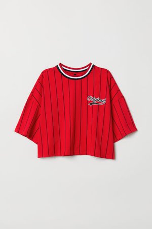 Wide-cut T-shirt - Red/striped - | H&M US