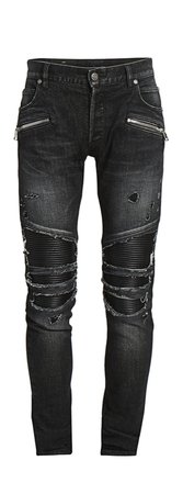distressed faux leather-insert skinny jeans