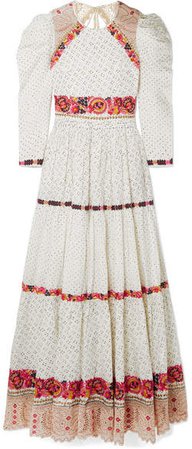 Salma Open-back Embroidered Macramé And Linen And Cotton-blend Gown - Off-white
