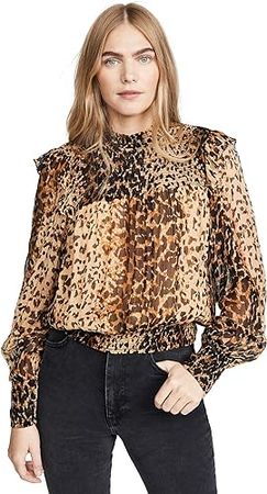 Amazon.com: Free People Womens Roma Smocked Animal Print Blouse Brown : Clothing, Shoes & Jewelry