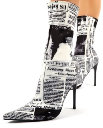 B&W “Newspaper” Print heeled boots