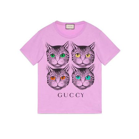 Oversize T-shirt with Mystic Cat - Gucci Women's Short Sleeve T-Shirts 492347X3L415263