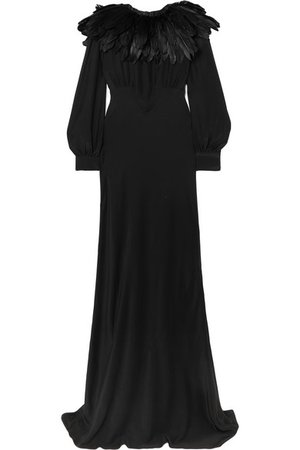 Olivia von Halle | + Maleficent Angelina faux feather-trimmed silk crepe de chine gown | NET-A-PORTER.COM