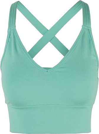Solid French Terry Cotton Back Cross Crop Top Sage S at Amazon Women’s Clothing store
