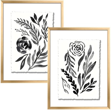 ArtbyHannah 12x16 Inch 2 Pack Framed Wall Art Decor Gold Picture Frame Collage Set for Gallery Wall Kit with Black and white Watercolor Flower Art Print Tropical Botanical Plant Photo Artwork for Living Room,Bedroom Decoration : Amazon.ca: Home