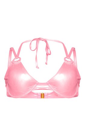 Bright Pink Iridescent Underwired Ring Bikini Top | PrettyLittleThing USA
