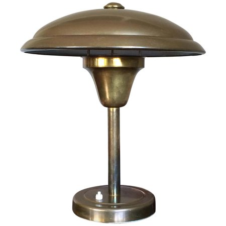 Art Deco Bauhaus Style Table or Desk Lamp, Copper Metal Dish Design Lamp Shade For Sale at 1stDibs