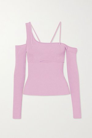 Pink La Maille cold-shoulder ribbed-knit top | Jacquemus | NET-A-PORTER
