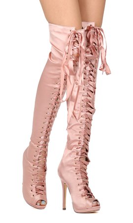 satin pink thigh high boots - Google Search
