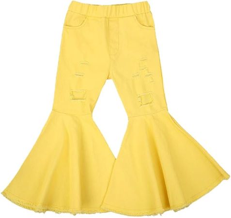 ICECTR Toddler Baby Girl Kids Flared Denim Pants Ruffled Wide Legs Ripped Jeans High Waist Bell Bottoms Casual Clothes