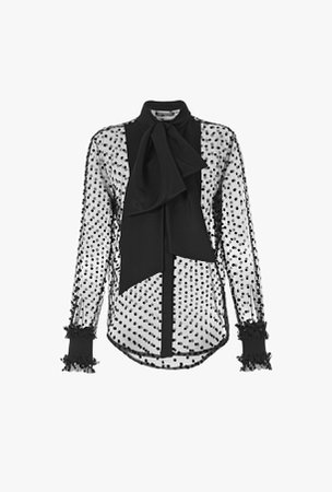 Black Swiss Dot Blouse With Pussy Bow for Women - Balmain.com