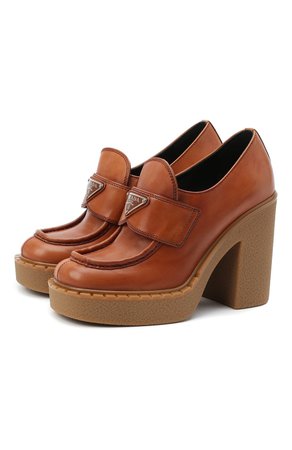 Женские коричневые кожаные туфли PRADA — купить за 92000 руб. в интернет-магазине ЦУМ, арт. 1D365M-3F33-F0352-110