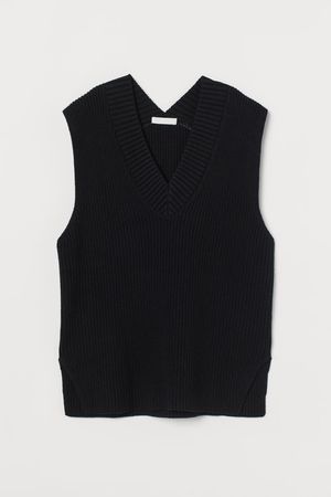 Rib-knit Sweater Vest - Black - Ladies | H&M US