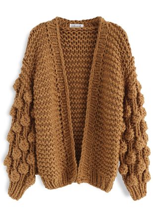 Cuteness on Sleeves Chunky Cardigan in Caramel - Retro, Indie and Unique Fashion