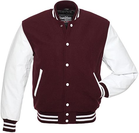 Stewart & Strauss Original Varsity Letterman Jackets (48 Team Colors) Wool & Leather XXS to 6XL at Amazon Men’s Clothing store