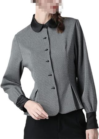 Vintage Women Shirt Lapel Collar Tunic Tops Elegant Slim Ladies Blouse for Work at Amazon Women’s Clothing store
