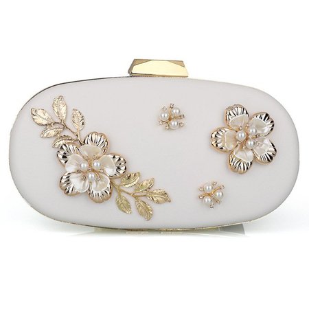 Women's Evening Clutch Bag Satin Flower Pearl Beaded Evening Handbag Bridal Clutch Purse Prom - White - C318554CILD