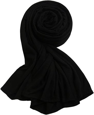 Hophor Womens Black Jersey Hijab Long Stretch Head Wrap Fashion Viscose Scarf Jersey Hijab Scarf for Women (Black) at Amazon Women’s Clothing store amazon black scarf